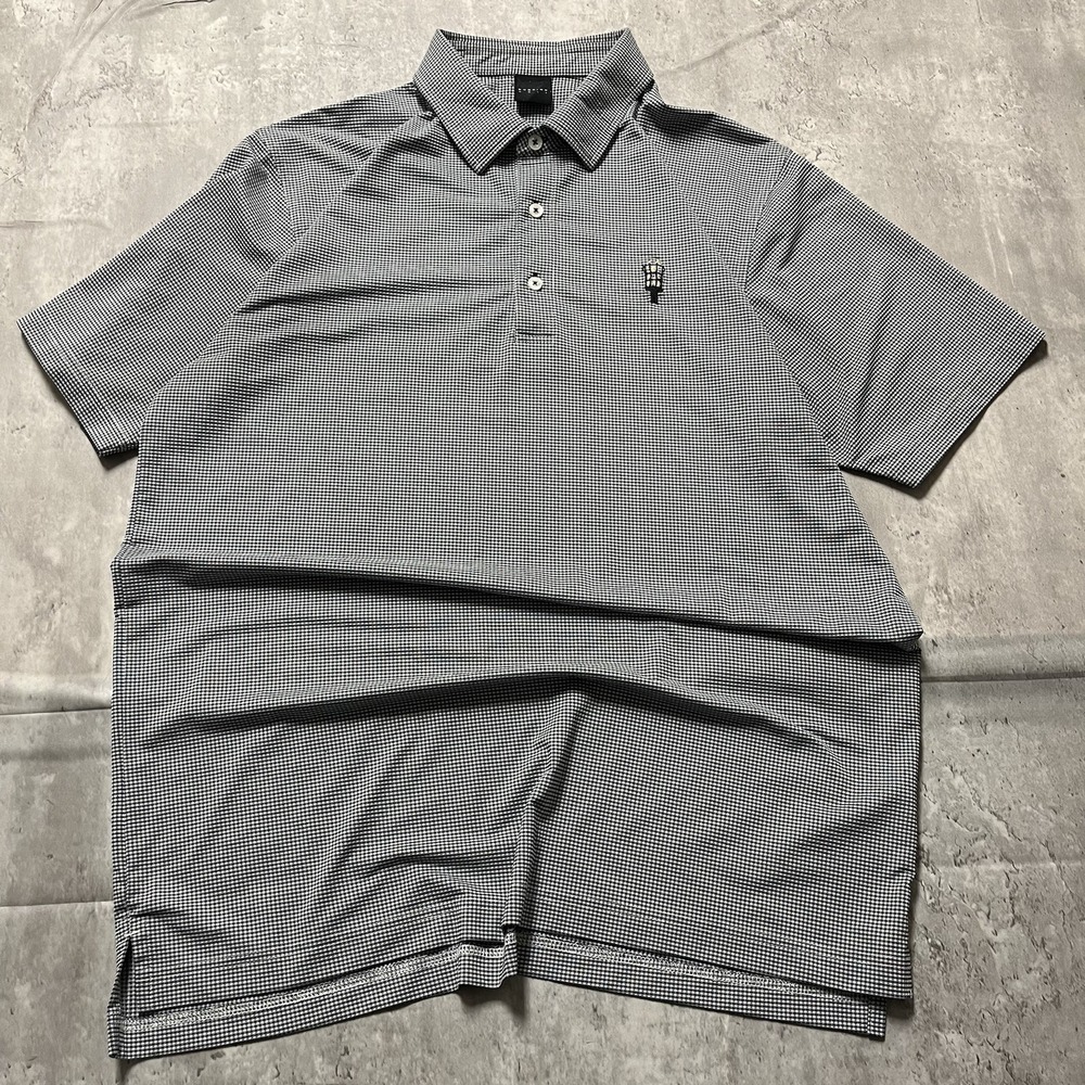 Dunning Golf Polo Performance Shirt Men's Large Black White Micro Checks